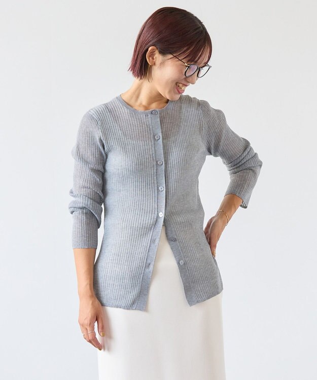 UNFILO シアーリブ ニットカーディガン グレー