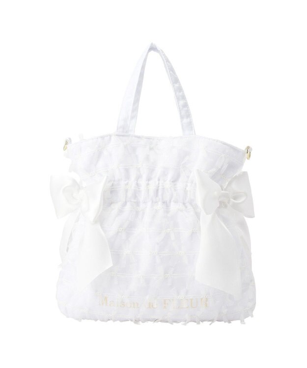 Maison de FLEUR レースダブルリボン２Ｗａｙトートバッグ Off White
