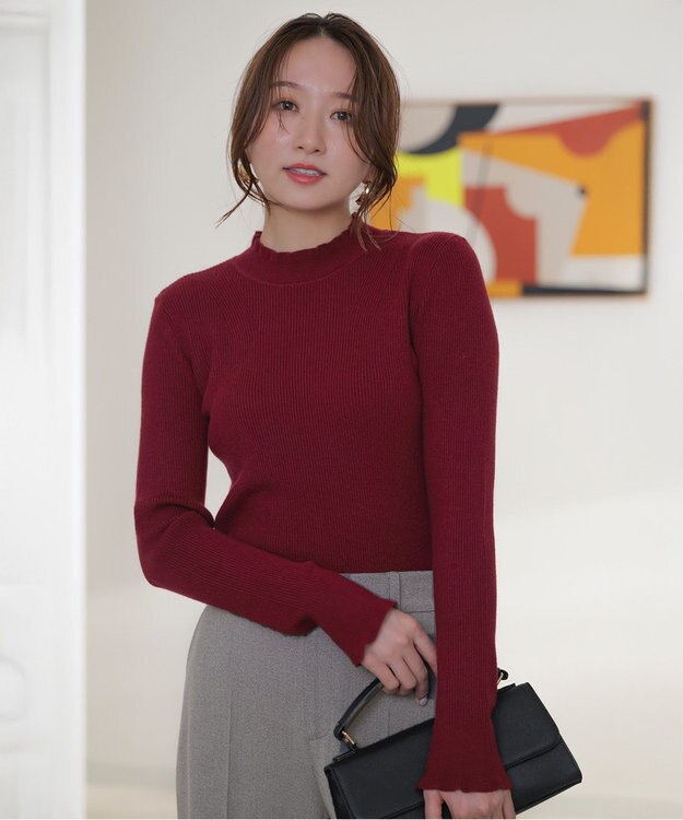 ANY SIS CICA加工 フリルネック プルオーバー ボルドー