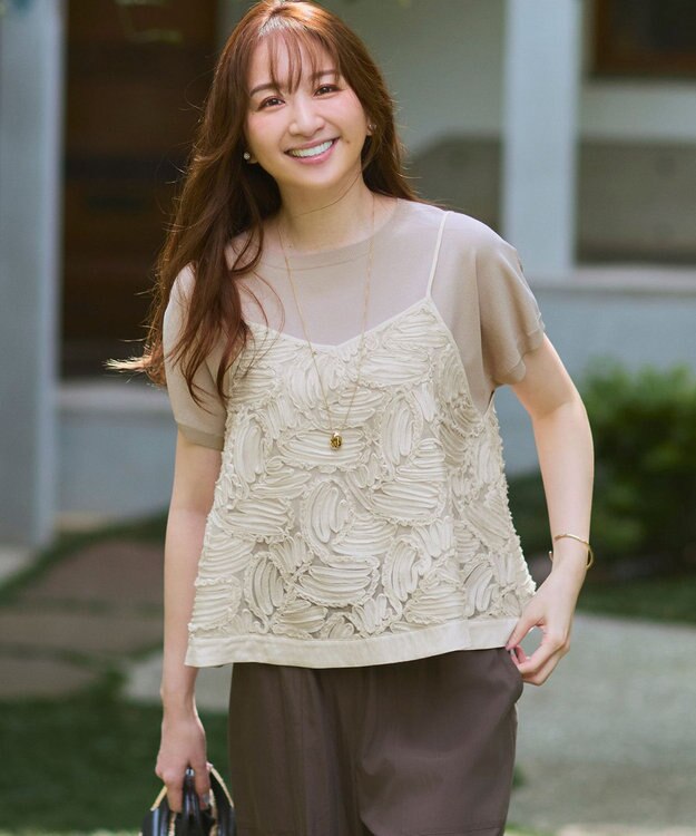 23区 L 【新色追加/見上愛さん着用/BAILA掲載】レーヨンポリエステルストレッチ プルオーバー ニット ベージュ系