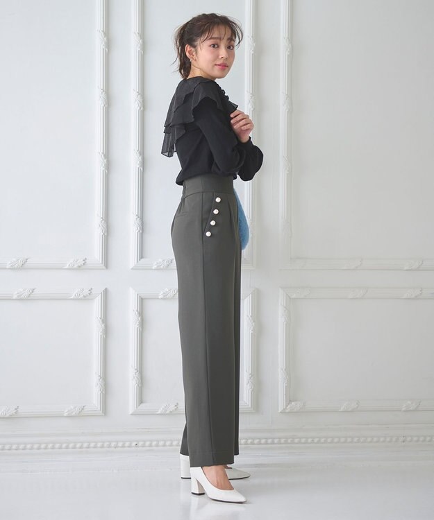 Feroux 【洗える】ラッフルコンビ ニット ブラック系