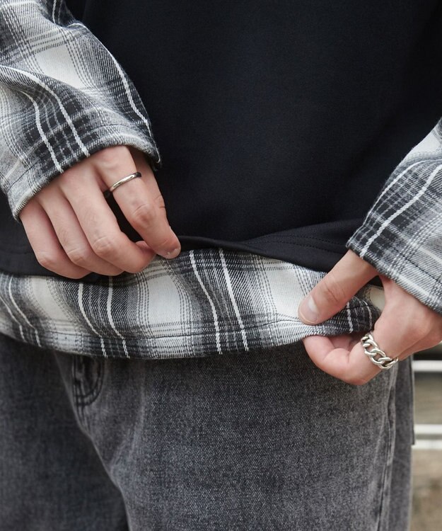 WEGO チェックレイヤードパーカー ブラック