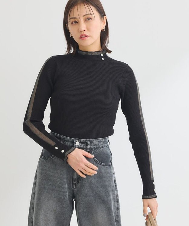 Green Parks ・ｓｗｉｎｇ　ｂｙ　シフォンフリルリブハイネック Black