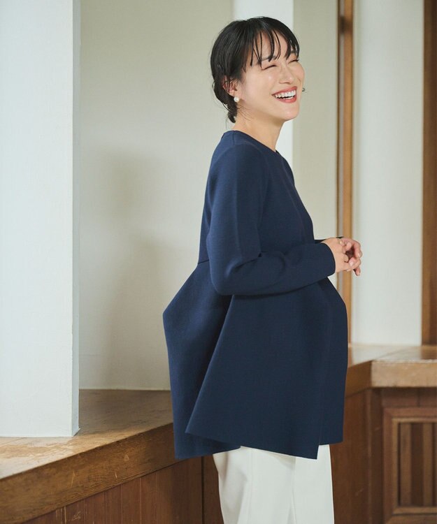 #Newans 【洗える】フォルムペプラムチュニックニット ネイビー