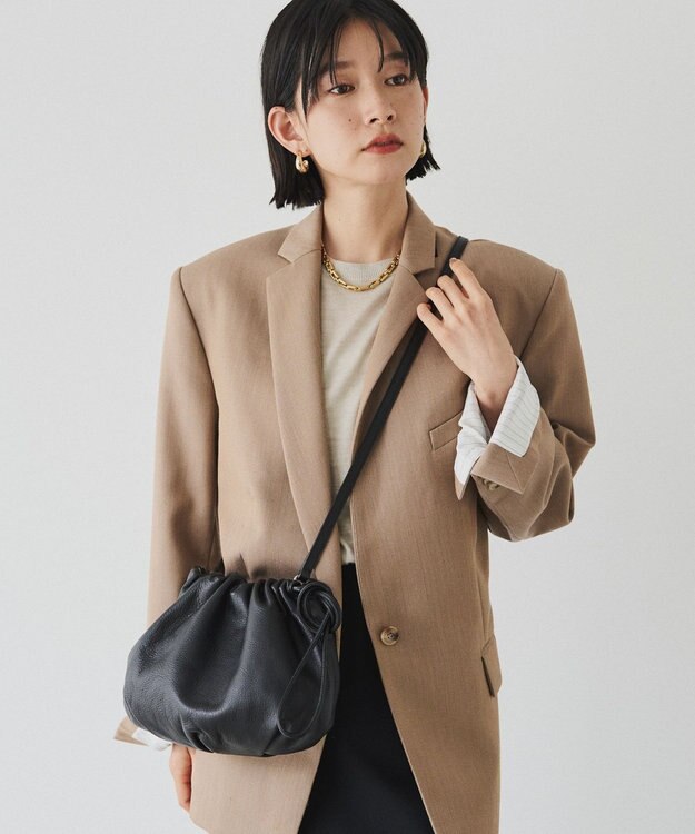 russet レザー巾着4WAYショルダーバッグ(CE-1454) Black