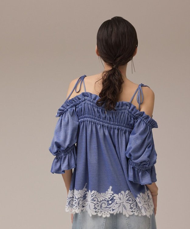 GRACE CONTINENTAL ギャザーフレアトップ ブルー