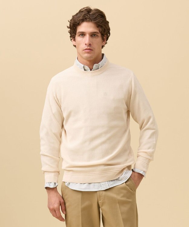 J.PRESS MEN ギマコットンカノコクルーネック ニット アイボリー系