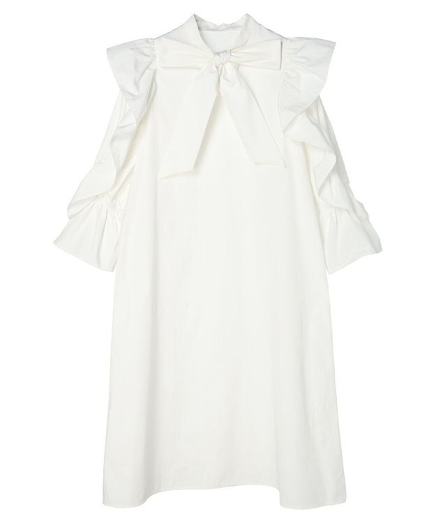 Maison de FLEUR ラッフルボウタイワンピース White