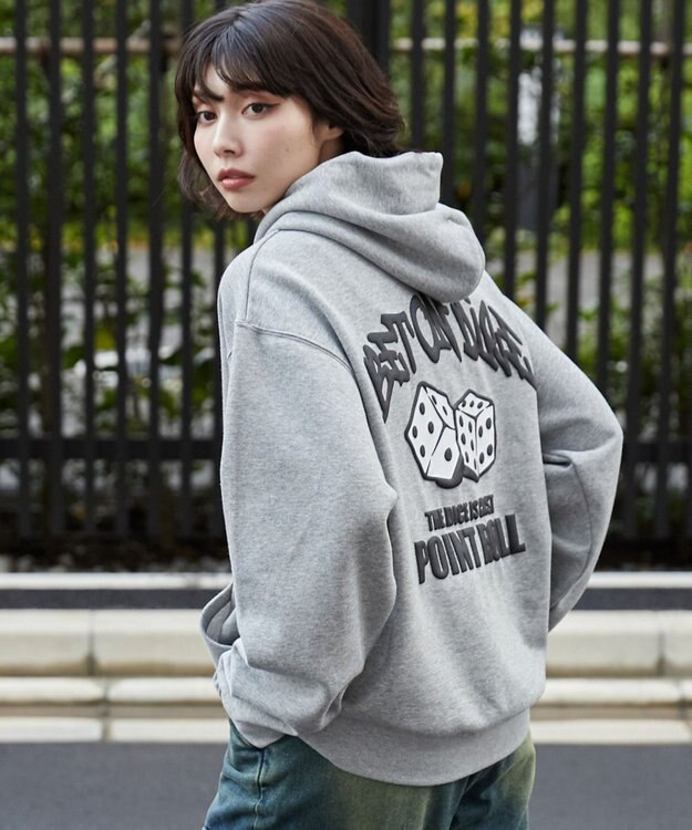 WEGO 【裏起毛/ユニセックス着用ITEM】リラックスフィットグラフィックパーカー 杢グレー