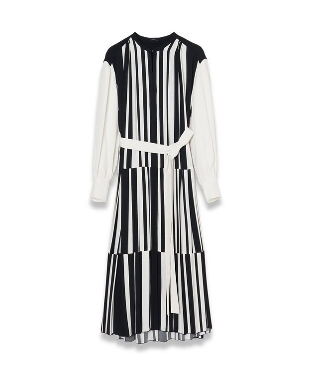JOSEPH ストライプクレープ　プリーツドレス Ivory/Black