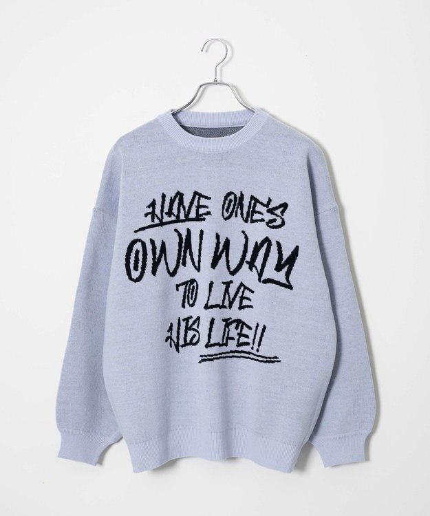 WEGO ハンドライティングジャガードニット ブルー