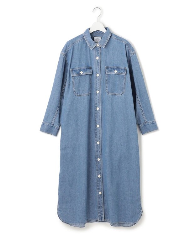 J.PRESS YORK STREET 【WOMEN】デニムロングシャツ ワンピース ダルブルー系