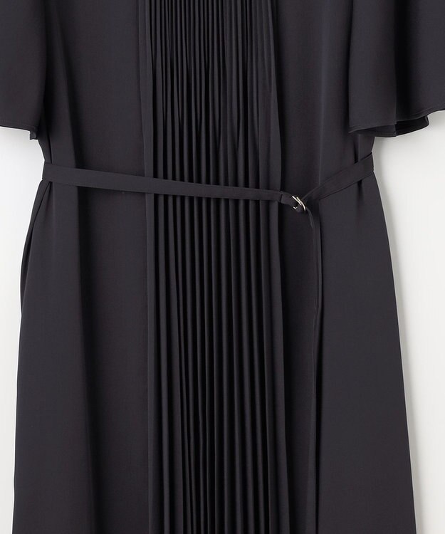 自由区 【洗える・XSサイズあり】フロントプリーツ ドレス ネイビー系