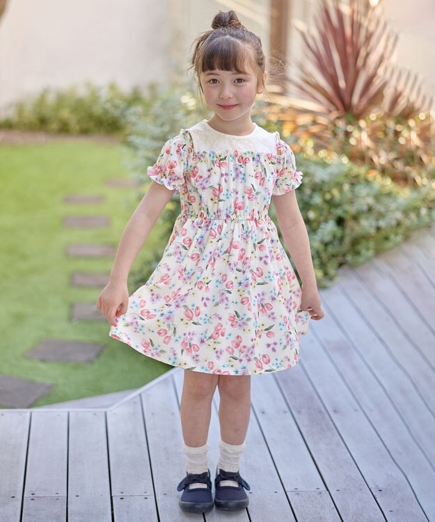 ANY KIDS オン・オフショルダー チューリップ ワンピース エクリュ系