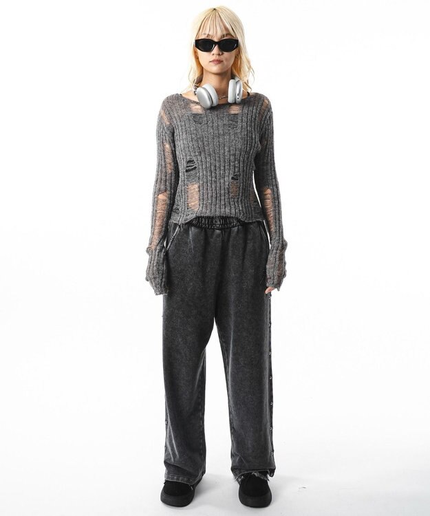 WEGO 【ユニセックス着用ITEM】ブリーチスタッズロゴスウェットパンツ スミクロ