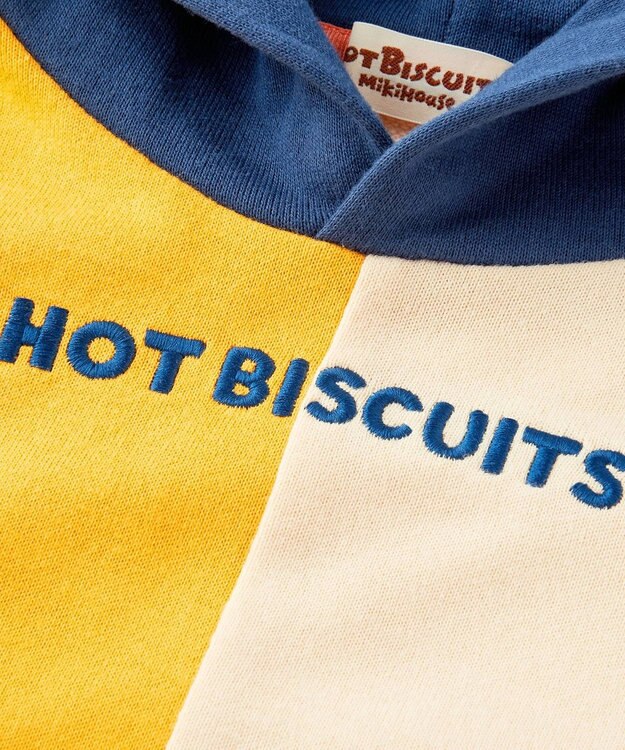 MIKI HOUSE HOT BISCUITS 【80-120cm】 マルチカラー配色切り替え ロゴパーカー オレンジ