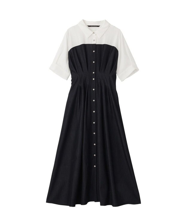 YECCA VECCA ハーフスリーブベアドッキングワンピース Navy