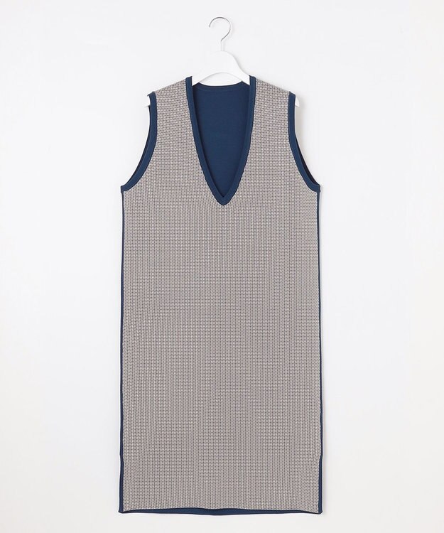 自由区 【リバーシブル・セットアップ対応・洗える】レーヨンストレッチリバーシブルニット ジャンパースカート リッツブルー×シャンパン