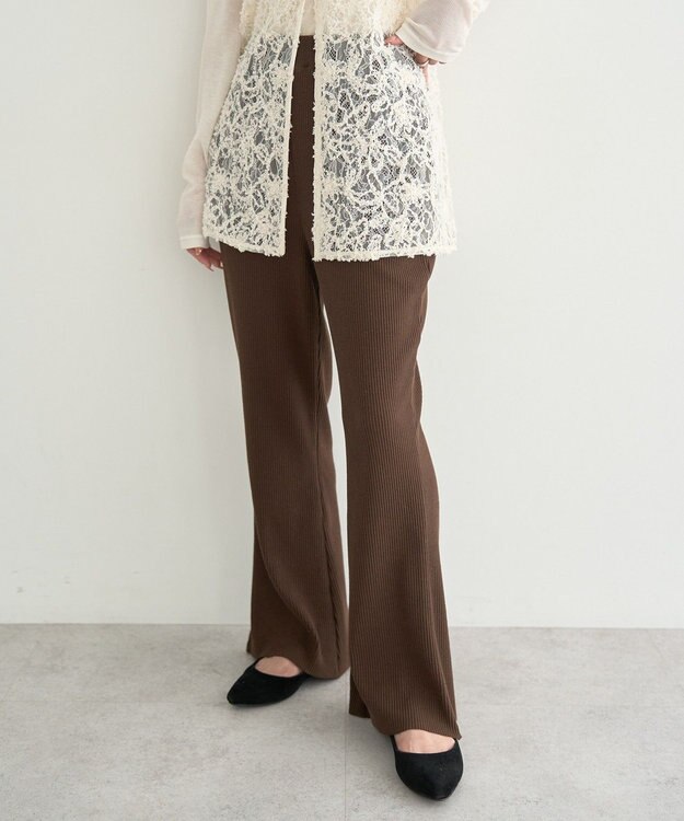 earth music&ecology セルフカットテレコフレアパンツ Brown