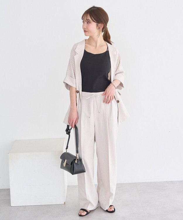 earth music&ecology 【セットアップ対応】リネンライクリラックスパンツ Stripe Ivory