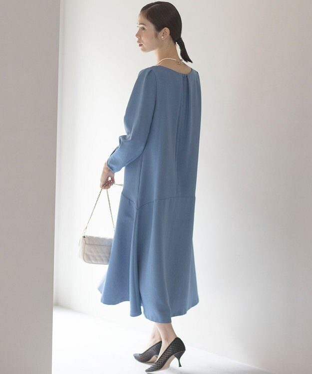 組曲 L ラメジャカード ボートネックワンピース ブルー系