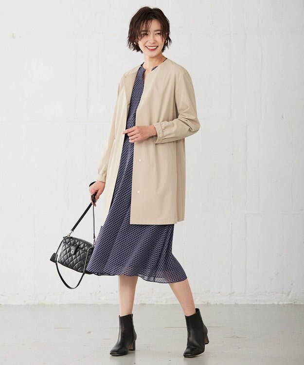 J.PRESS LADIES 【洗える】 ソロテックスドライツイル ノーカラー コート ベージュ系