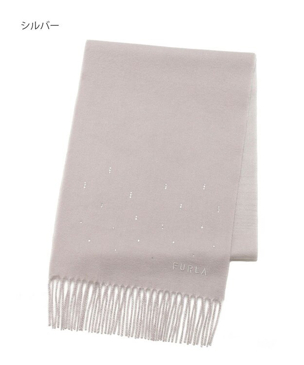 MOONBAT 【洗える】FURLA カシミヤ混ラメ入りラインストーンストールマフラー／幅30cm シルバー