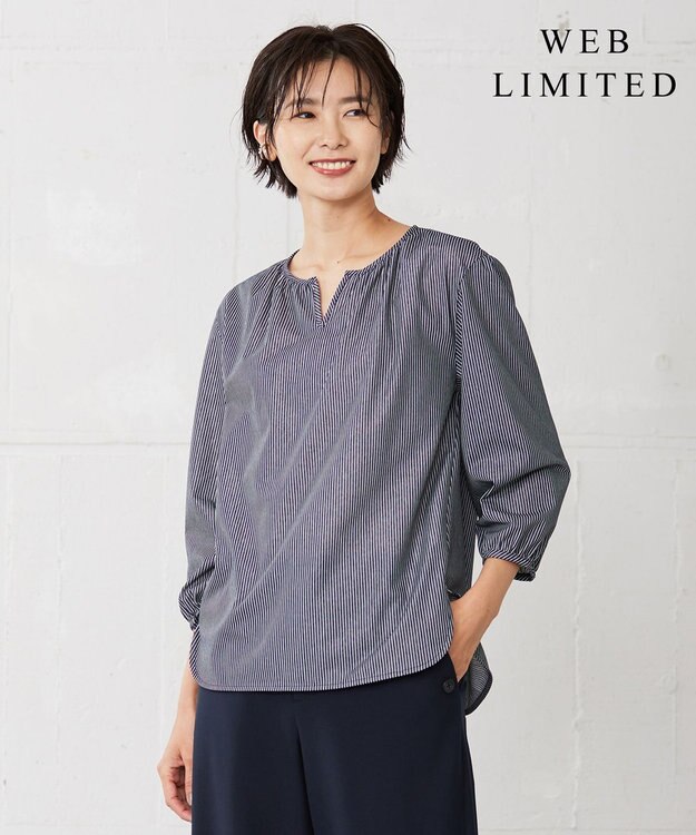 J.PRESS LADIES 【WEB限定カラーあり・洗える・イージーケア】 アーネストストライプ スリットネック カットソー ネイビー系2