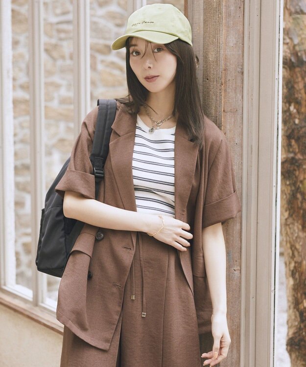 earth music&ecology 【セットアップ対応】リネンライクダブルジャケット Brown