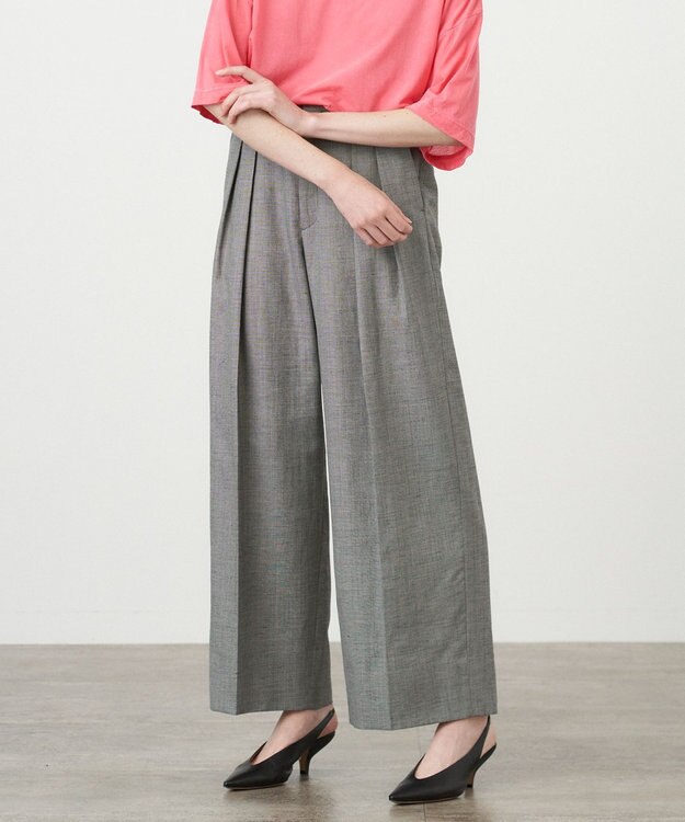 ATON WOOL LINEN SHARKSKIN | ワイドパンツ GRAY