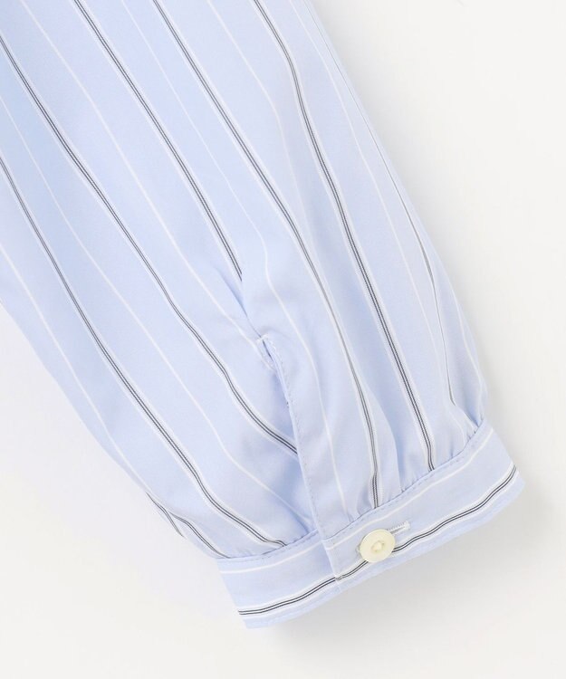 J.PRESS LADIES 【洗える】ランダムストライプ フリルネック ブラウス サックスブルー系1