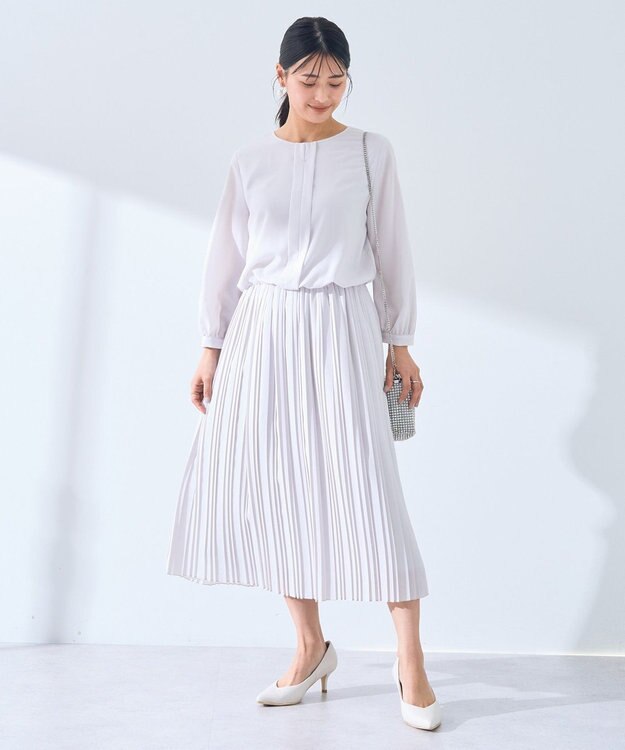 YECCA VECCA ジョーゼットプリーツワンピース Light Gray