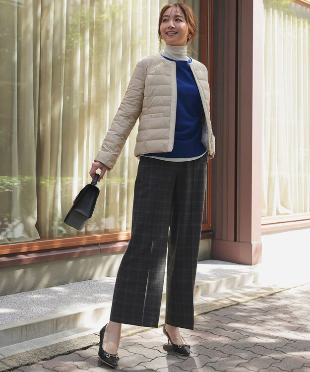 ANY SIS ビューティサーモ2WAYストレッチ ワイドパンツ グレーチェック