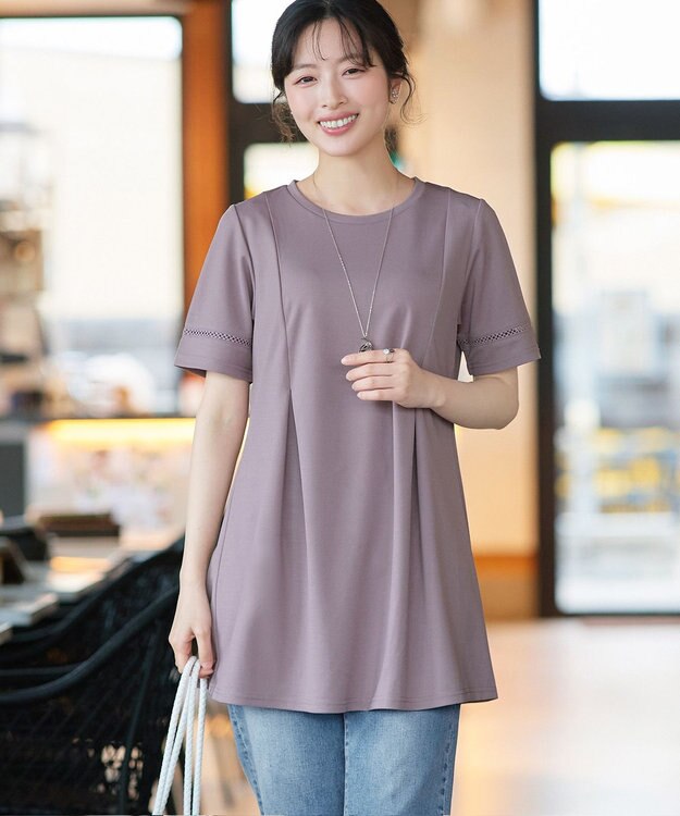 Tiaclasse 【サラごこち】はしごレースチュニック ピンクモカ