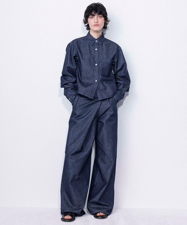 NAVE 【ReNave・セットアップ可/洗える】マーセライズデニム ラップワイドパンツ ネイビー系
