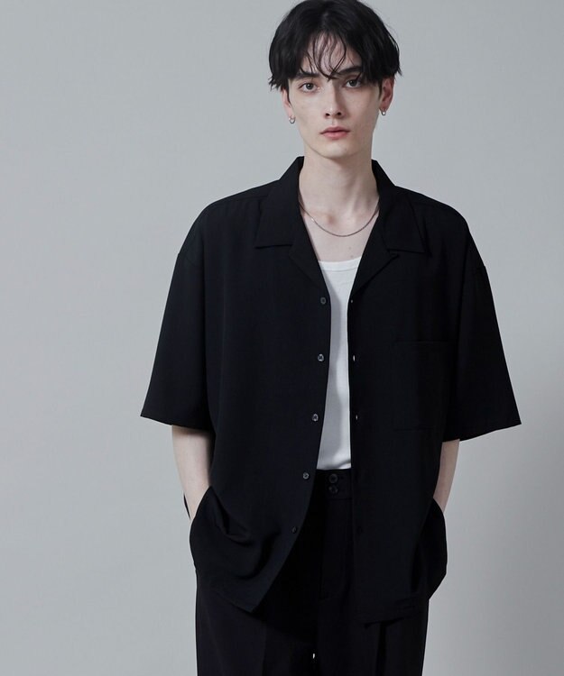 WEGO 【速乾/シワになりにくい】ドライポリオープンカラーシャツ(S) ブラック