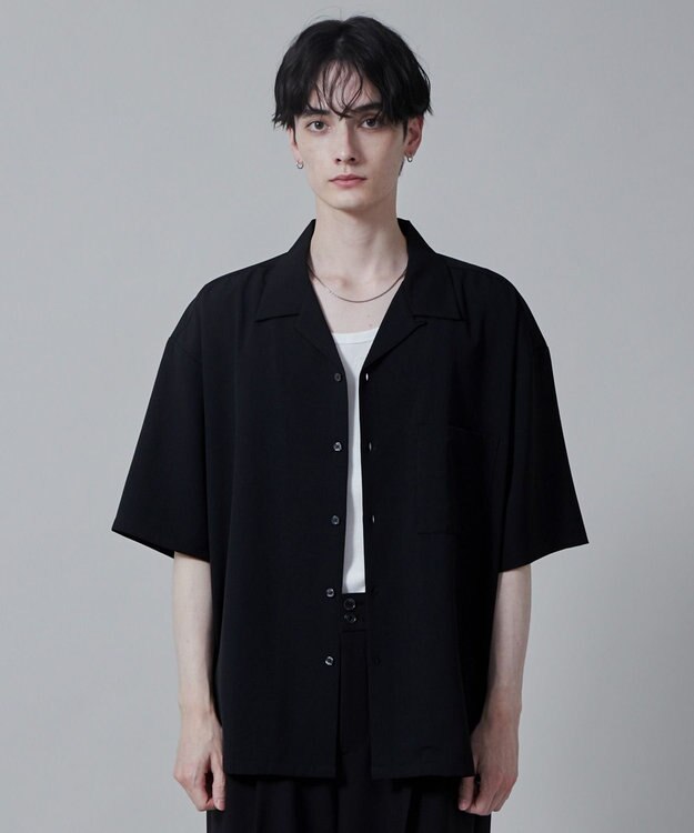 WEGO 【速乾/シワになりにくい】ドライポリオープンカラーシャツ(S) ブラック