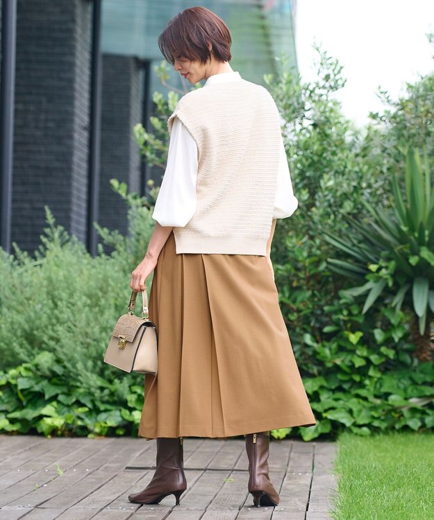 自由区 L 【洗える】ツイードライクニット ベスト ベージュ系