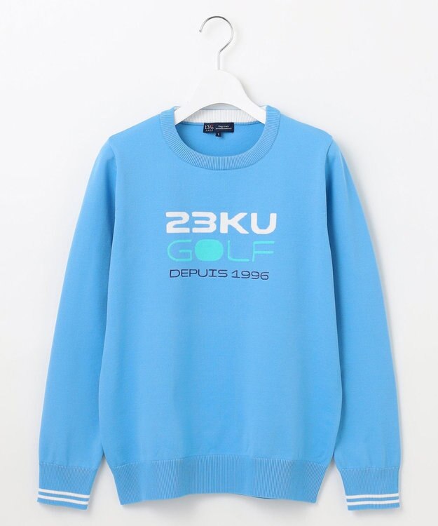 23区GOLF 【WOMEN】【ウォッシャブル】ロゴインターシャ ポリエステルニット スカイブルー系