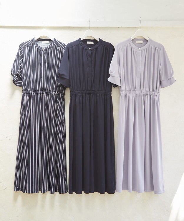 ANY SIS 【接触冷感・吸水速乾・UVケア】エアリードレープスムース ワンピース ネイビーストライプ