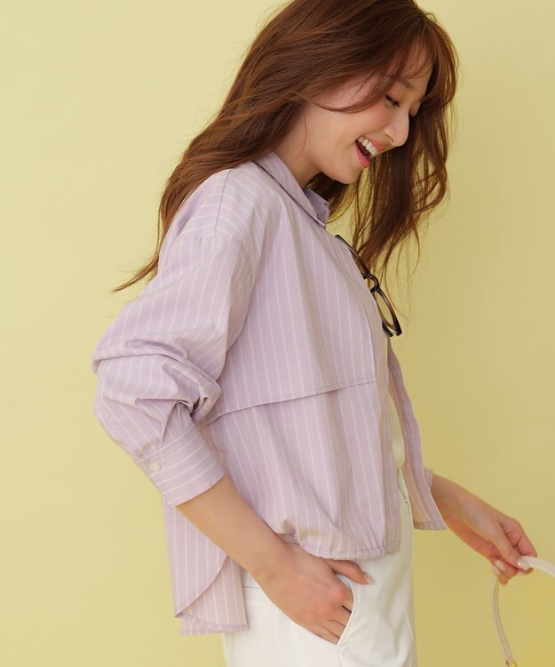 ANY SIS クロップドヨークハオリ シャツ ラベンダーストライプ