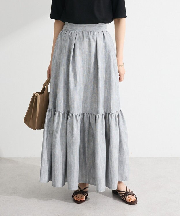 Green Parks ・ＥＬＥＮＣＡＲＥ　ＤＵＥ　リネンライクティアードスカー Gray