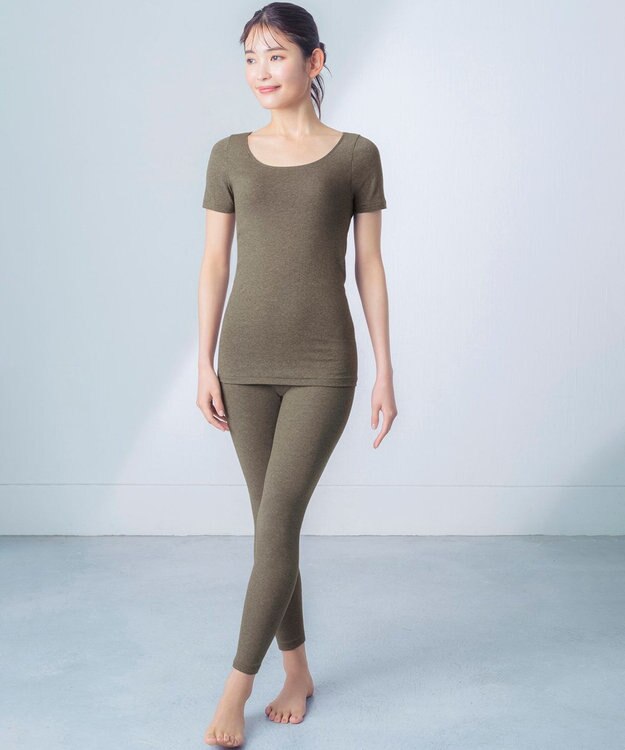 Wing あったかインナー オーガニックコットン混 やわらかくやさしい肌ざわり 【綿の贅沢オーガニック】 綿混 保温性 3分袖 半袖 秋 冬 EL4331 ウイング／ワコール サンドベージュ