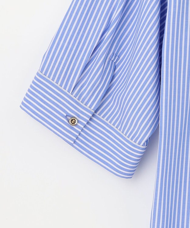 ANY SIS 【洗える】ノーカラーシャツ ブラウス ブルーストライプ