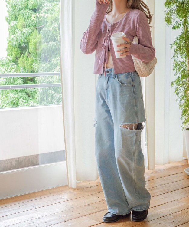 WEGO リボンリブカーディガン ピンク