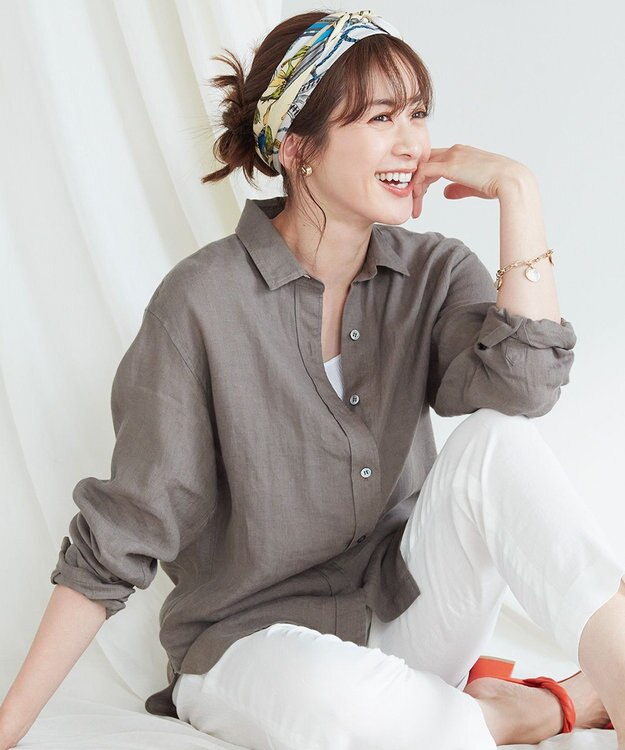 23区 S 【CLASSY. 9月号掲載/WEB限定カラーあり】LIBECO ベーシック シャツ ダークブラウン系