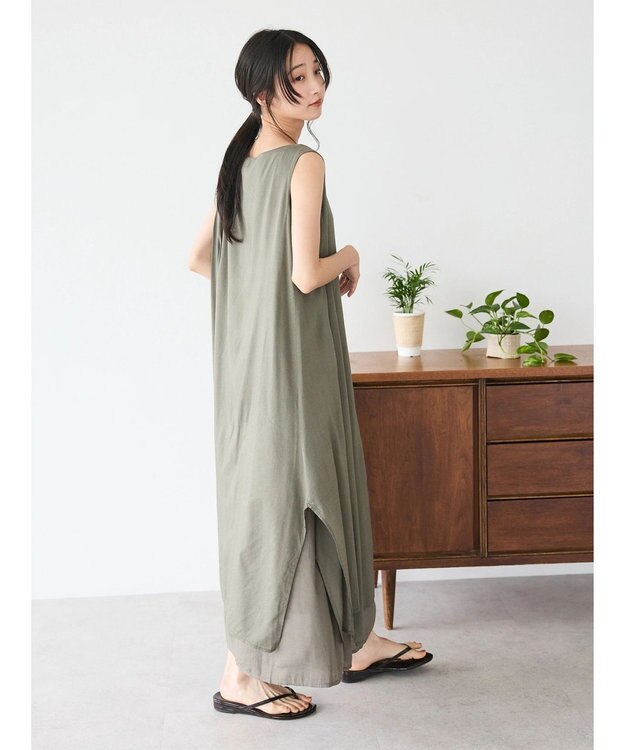 CRAFT STANDARD BOUTIQUE インド綿混フレアワンピース Khaki