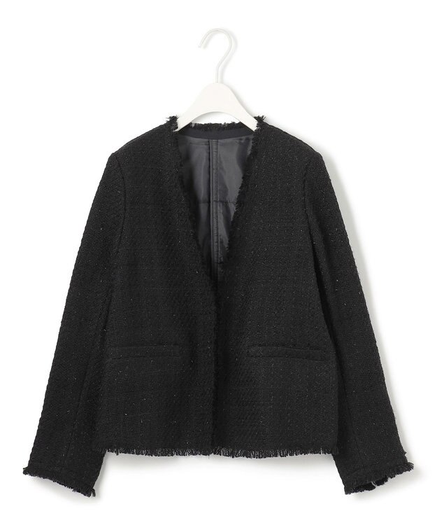 ICB 【CLASSY.1月号掲載】ルレックスツイード ノーカラージャケット ブラック系