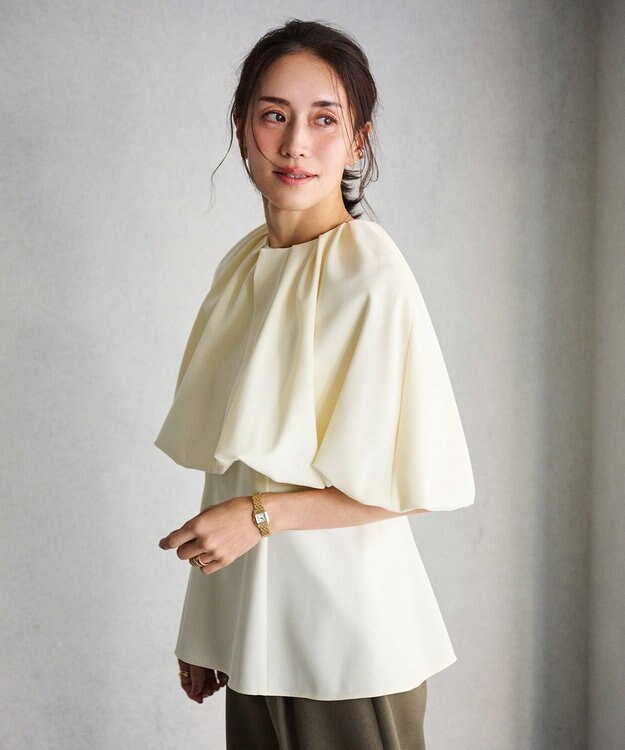 #Newans ＜亀恭子さんコラボ＞取り外し可能ケープ付きペプラムブラウス オフ