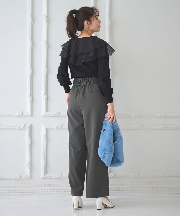 Feroux 【洗える】ラッフルコンビ ニット ブラック系